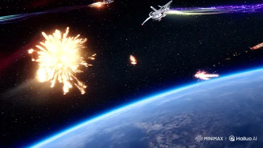 Futuristic Warfare: Sky Net Satellites Explode Amidst Cosmic Battle – AI Generated Video | Hailuo AI
