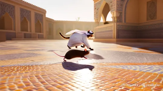 Saudi-Cat Chase: Cultural Elegance Meets Whimsical Comedy – AI Generated Video | Hailuo AI