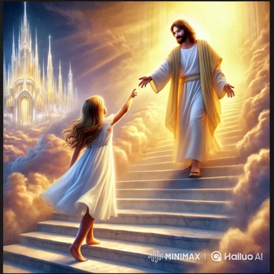 Young Girl Reunites with Jesus in Celestial Setting – AI Generated Video | Hailuo AI