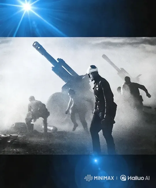 Artistic 8K Video of Soldier Amidst Artillery Chaos – AI Generated Video | Hailuo AI
