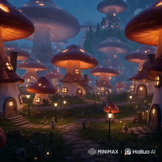 Magical Mushroom Homes: Enchanted Neighborhood Tour – AI Generated Video | Hailuo AI