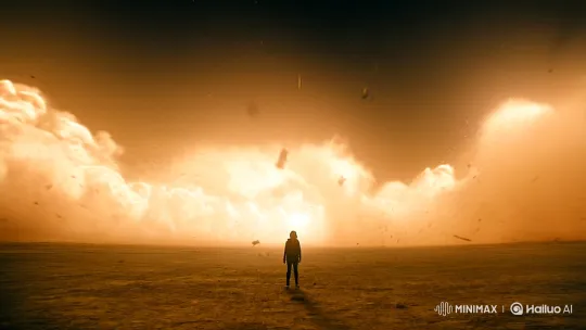 Lone Figure Braves Intense Dust Storm in Desolate Landscape – AI Generated Video | Hailuo AI