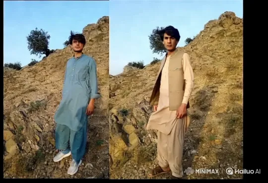 Traditional Attire on Rocky Hillside – AI Generated Video | Hailuo AI