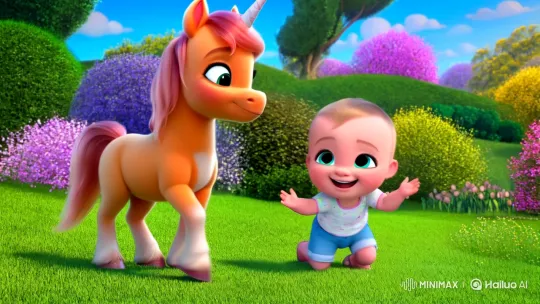 Baby and Ponytail Horse Play in Spring Meadow – AI Generated Video | Hailuo AI