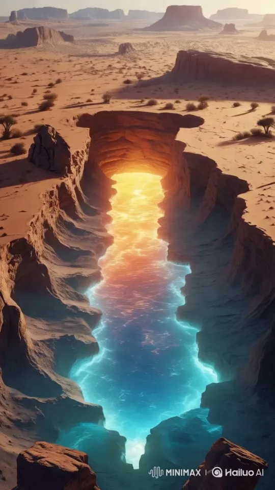Desert's Hidden Glowing Underground Reservoir – AI Generated Video | Hailuo AI