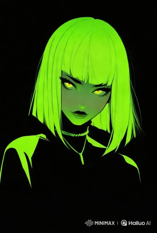 Neon Green Hair Figure in Black Background – AI Generated Video | Hailuo AI
