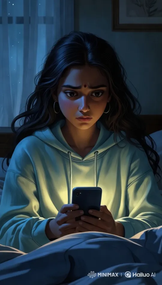 Young Woman Reflects on Silent Phone in Dim Bedroom – AI Generated Video | Hailuo AI