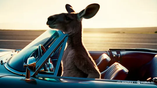 Kangaroo in Vintage Sports Car Grooves to 'I Feel Good' – AI Generated Video | Hailuo AI