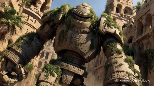 Ancient Colossus Awakens Amidst Ruins and Greenery – AI Generated Video | Hailuo AI