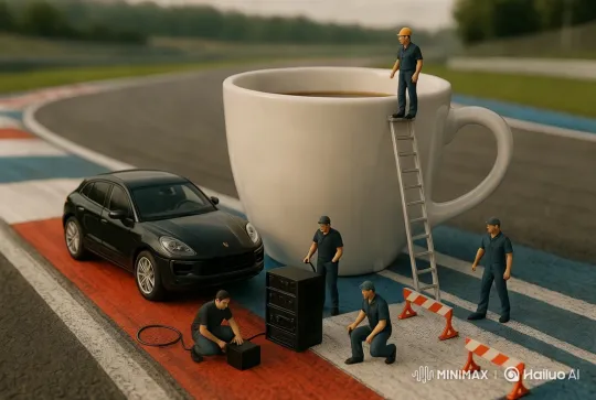 Technician Repairing Porsche on Race Track – AI Generated Video | Hailuo AI