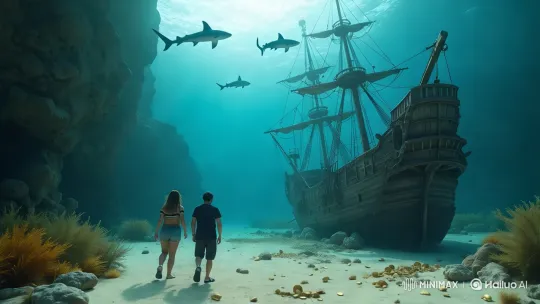 Underwater Discovery of Sunken Galleon with Divers – AI Generated Video | Hailuo AI