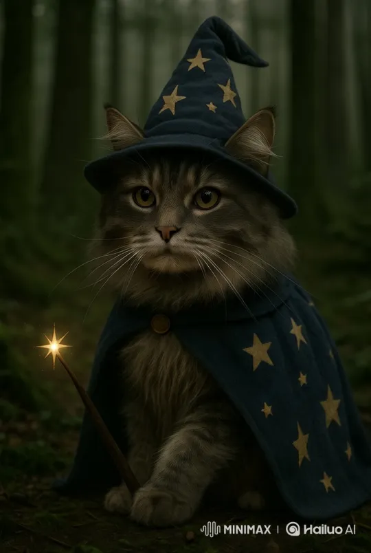 Wizard Cat Casts Magic in Enchanted Forest – AI Generated Video | Hailuo AI