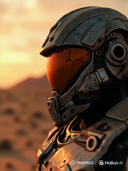 Futuristic Sentinel in Desolate Landscape – AI Generated Video | Hailuo AI