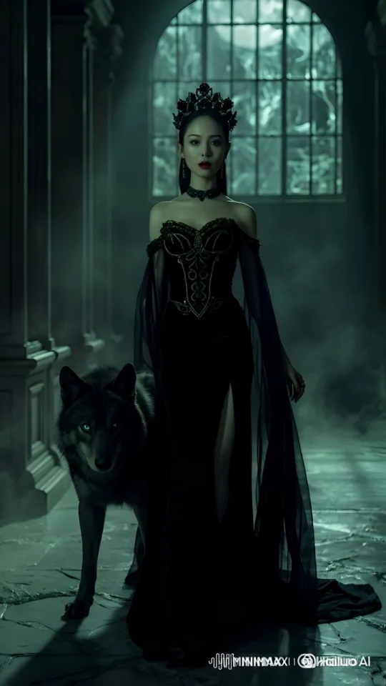 Gothic Palace: Korean Queen and Wolf's Mysterious Walk – AI Generated Video | Hailuo AI
