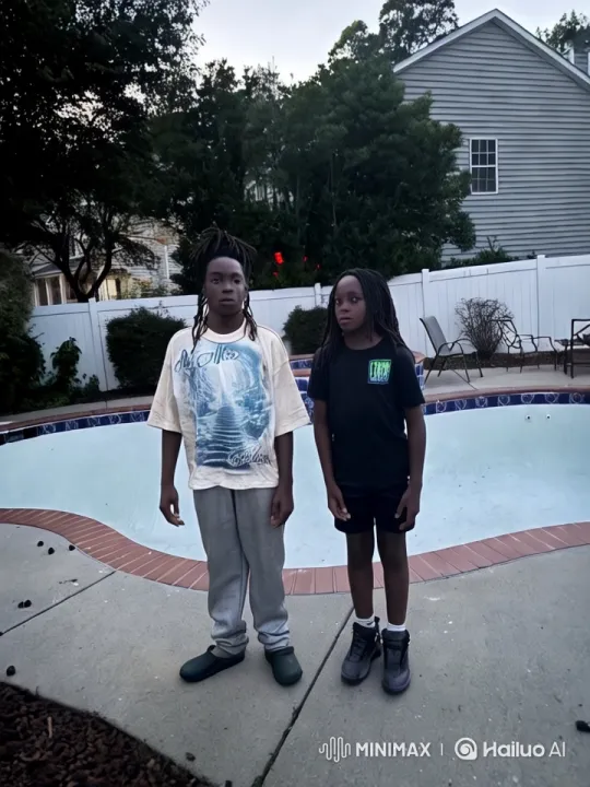 Boys Play Fight by Empty Pool in Suburban Setting – AI Generated Video | Hailuo AI