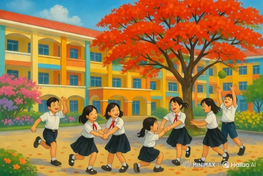 Children Play in School Courtyard with Vibrant Colors – AI Generated Video | Hailuo AI