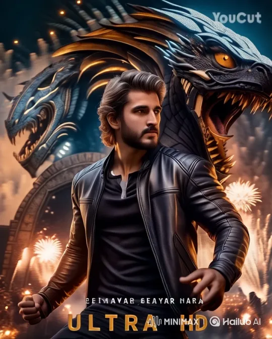 Dynamic Individual Poses with Dragon and Fireworks Backdrop – AI Generated Video | Hailuo AI