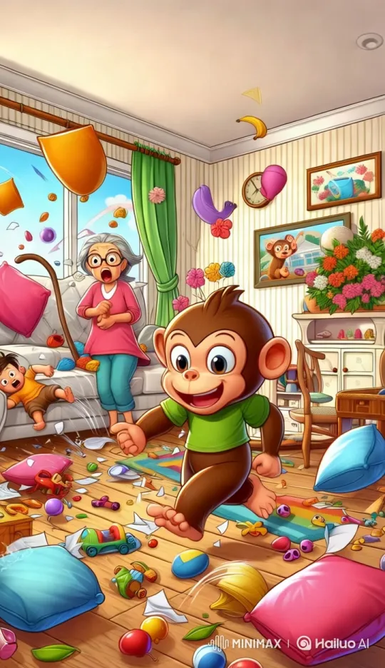 Monkey Chaos: Animated Fun and Fast-paced Comedy – AI Generated Video | Hailuo AI