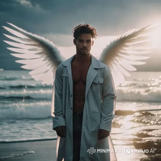 Angel Stands Majestically on Serene Beach – AI Generated Video | Hailuo AI