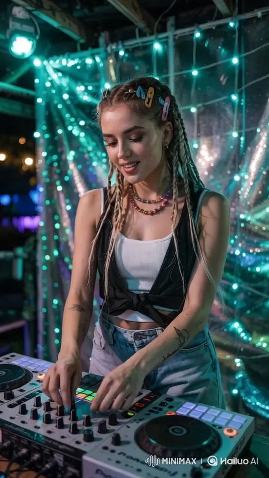 Vibrant DJ Performance Showcases Dynamic Mixing – AI Generated Video | Hailuo AI