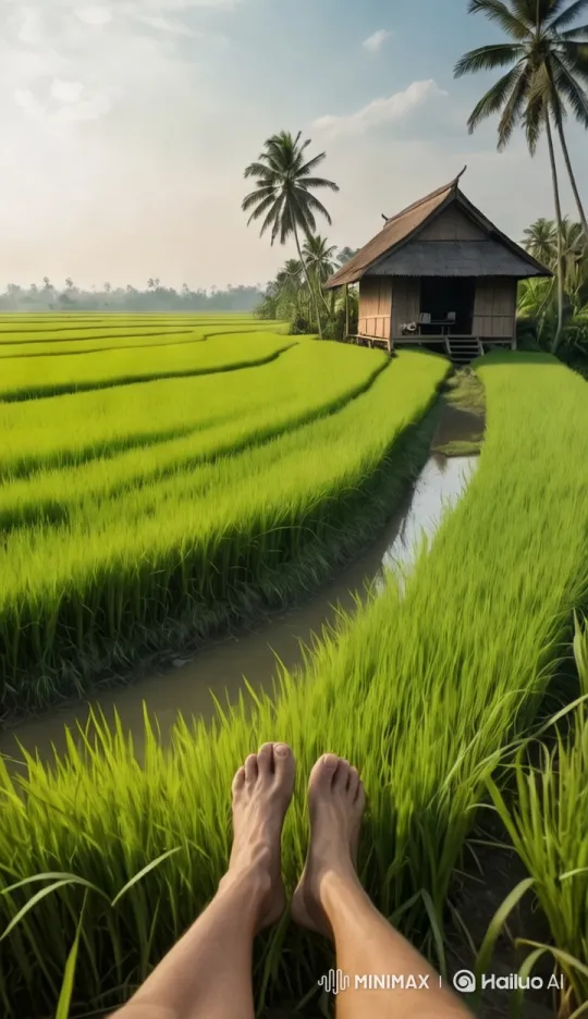 Rural Serenity: A Journey Through Rice Fields and Time – AI Generated Video | Hailuo AI