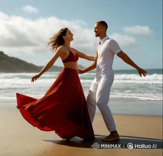 Couple Dancing Gracefully on a Beach Animated in Live2D – AI Generated Video | Hailuo AI