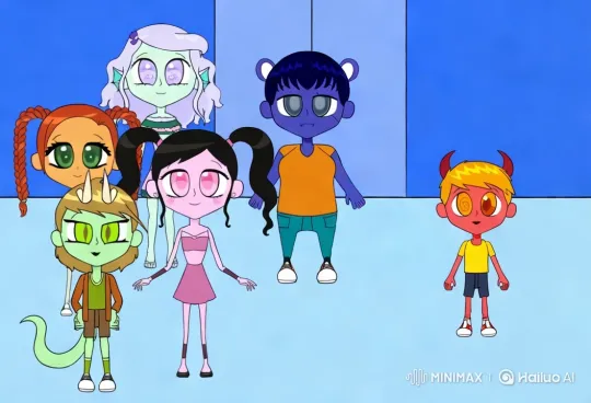 Colorful Characters Interact in Bright Room – AI Generated Video | Hailuo AI