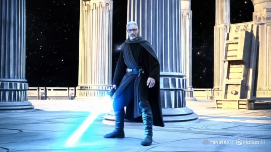 Jedi Knight in Futuristic Temple: Aesthetic Lightsaber Duel – AI Generated Video | Hailuo AI
