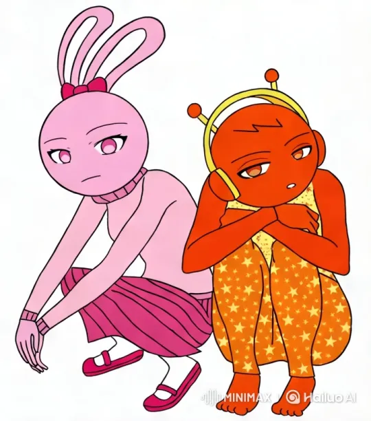 Stylized Characters Connect in Colorful Minimalist Setting – AI Generated Video | Hailuo AI
