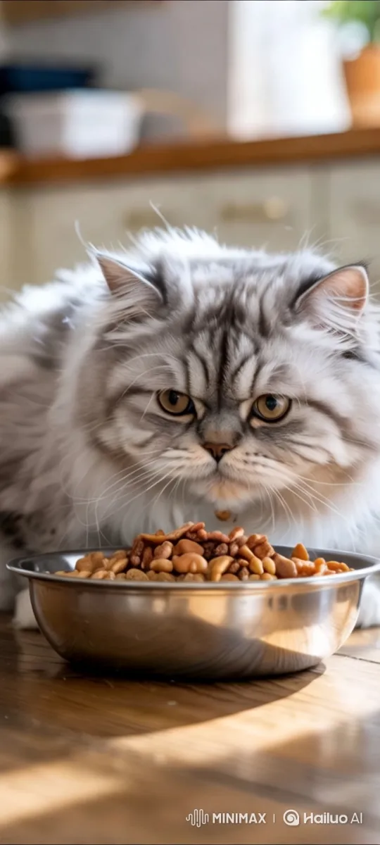 Persian Cat Bali Enjoying His Almond-Shaped Kibble – AI Generated Video | Hailuo AI