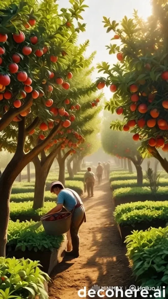 Giant Fruits Orchard: Tiny Gardeners' Morning Harvest – AI Generated Video | Hailuo AI