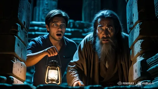Mysterious Encounter in Ancient Temple by Night – AI Generated Video | Hailuo AI