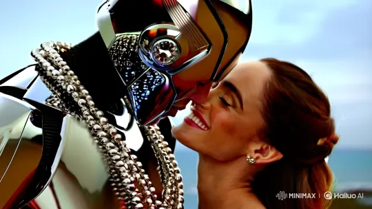 Italian-Nordic Woman Romances Chrome Robot Amidst Futuristic Events – AI Generated Video | Hailuo AI