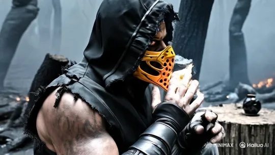 Scorpion from Mortal Kombat in a Mysterious, Desolate Landscape – AI Generated Video | Hailuo AI