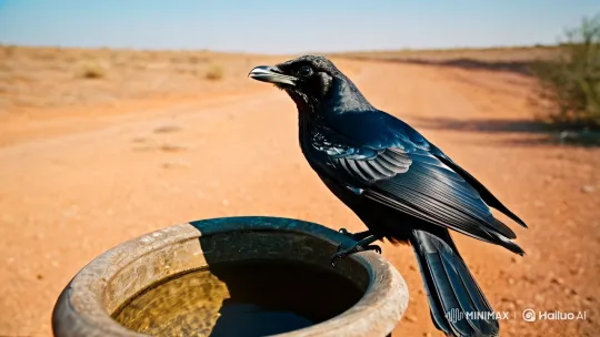 Crow's Ingenious Solution to Quench Thirst – AI Generated Video | Hailuo AI