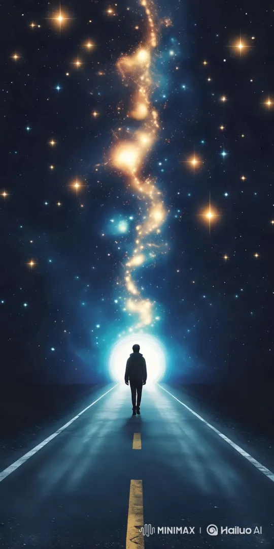 Cosmic Journey: Man Walks to Glowing Portal – AI Generated Video | Hailuo AI