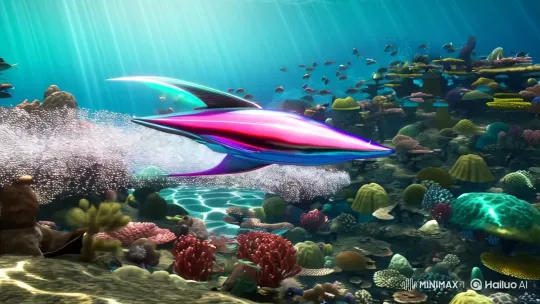 Rocket Fish Glides Through Colorful Underwater Wonderland – AI Generated Video | Hailuo AI