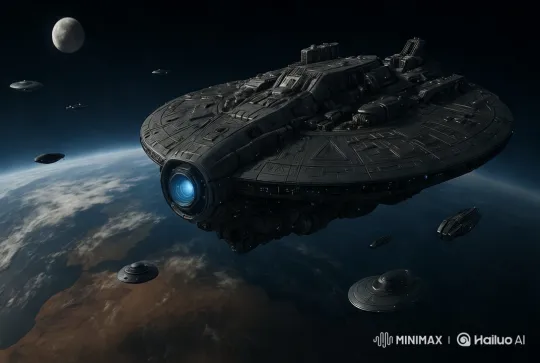 Futuristic Spacecraft Fleet Over Earth in Aesthetic Pan – AI Generated Video | Hailuo AI