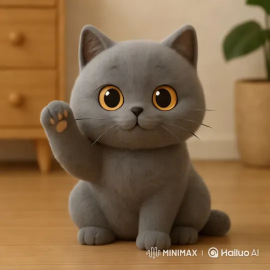 Adorable Cat Waves Gently in Cozy Room Setting – AI Generated Video | Hailuo AI