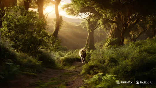Man Escapes Predator in Forest at Sunset – AI Generated Video | Hailuo AI