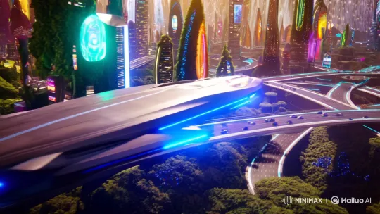 Futuristic Spaceship Navigates Neon-Lit Megacityscape – AI Generated Video | Hailuo AI