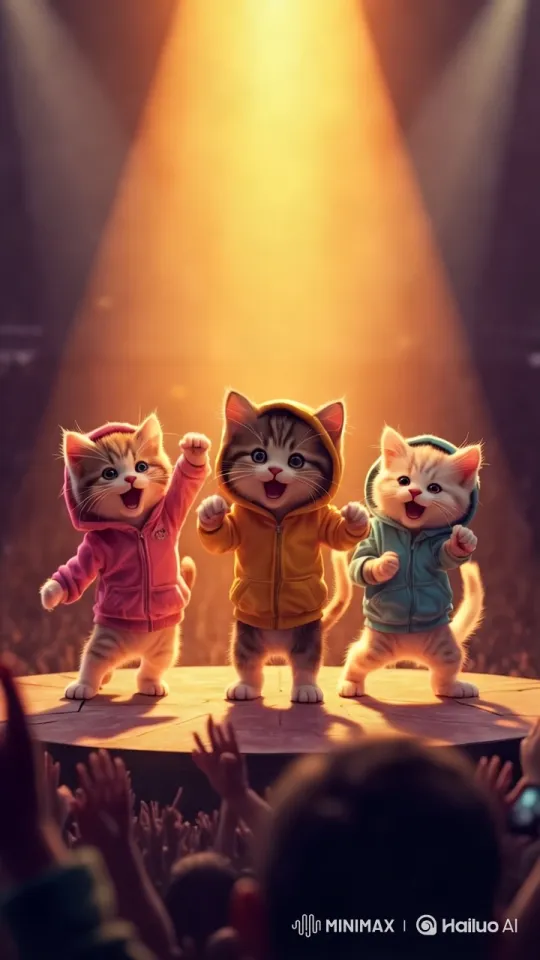 Kitten Boyband Performs in Anime-Style Concert – AI Generated Video | Hailuo AI