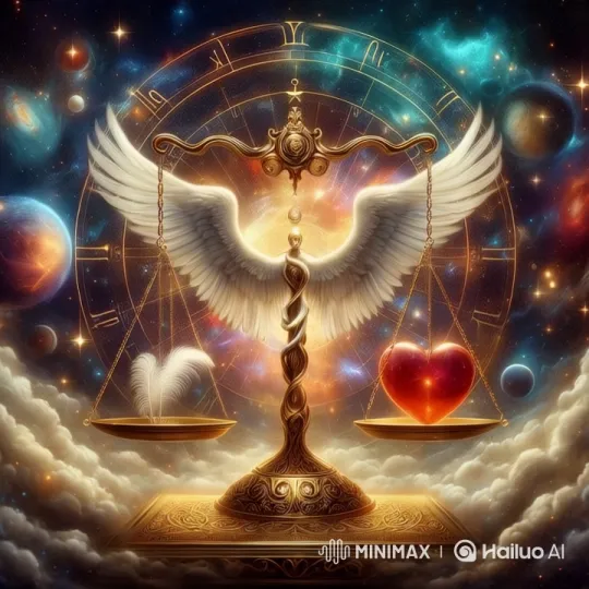 Cosmic Balance: Feather, Heart, and Celestial Scale – AI Generated Video | Hailuo AI