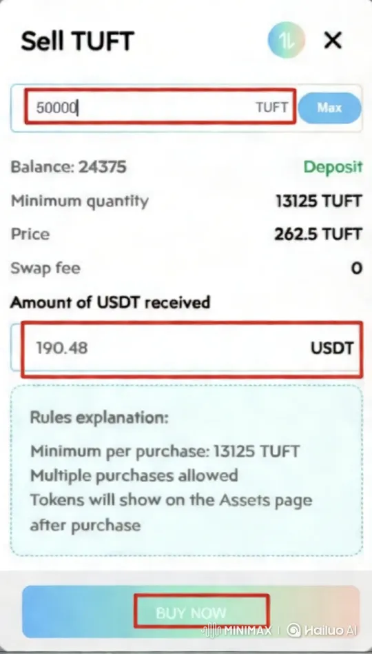 TUFT Token Sale Interface and Purchase Process – AI Generated Video | Hailuo AI