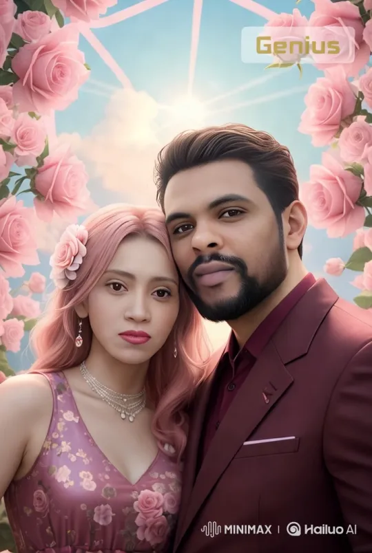 Romantic Wedding Day Couple Amidst Pink Roses – AI Generated Video | Hailuo AI