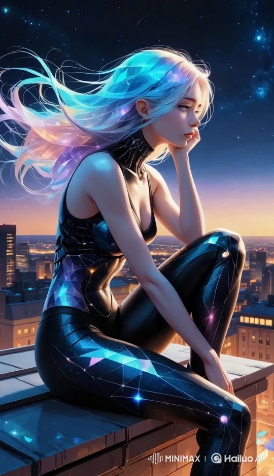 Futuristic Rooftop Scene with Animated Character – AI Generated Video | Hailuo AI