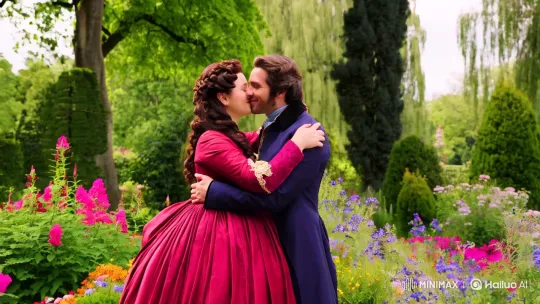 Elegant Couple Embraces in Serene Period Garden – AI Generated Video | Hailuo AI
