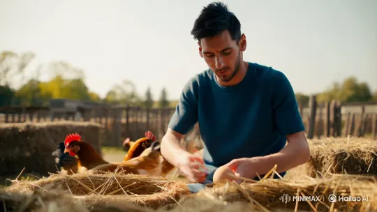 Lionel Messi in Tranquil Poultry Farm Setting – AI Generated Video | Hailuo AI