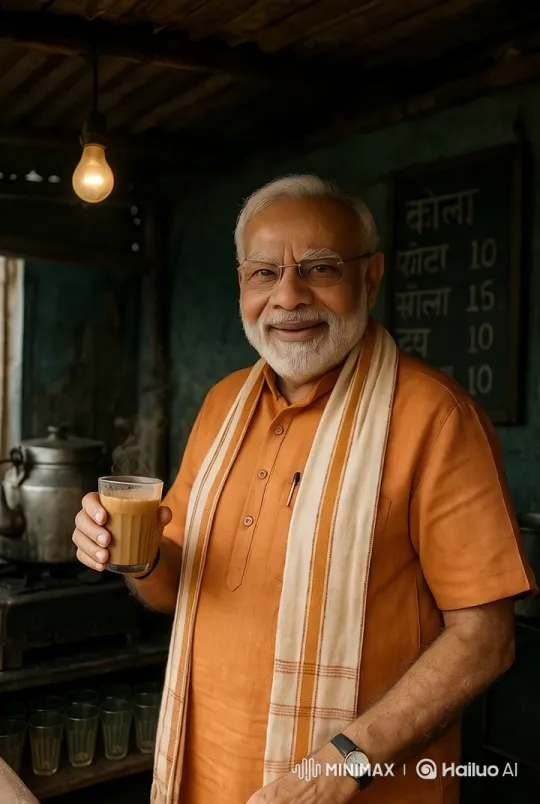 Elderly Man Enjoying Tea at Rustic Stall – AI Generated Video | Hailuo AI