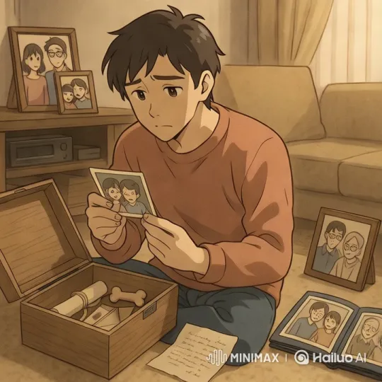 Man Reflects on Cherished Memories in Golden-Lit Room – AI Generated Video | Hailuo AI